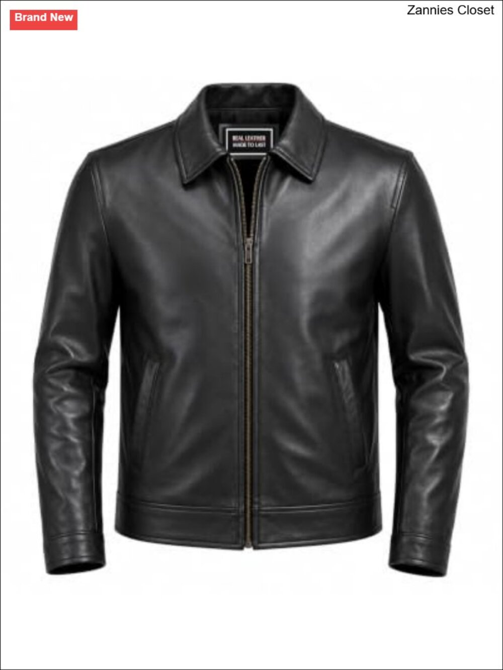 Lambskin Leather Jacket Men Polo Collar Casual Vintage Style Quilted Lining